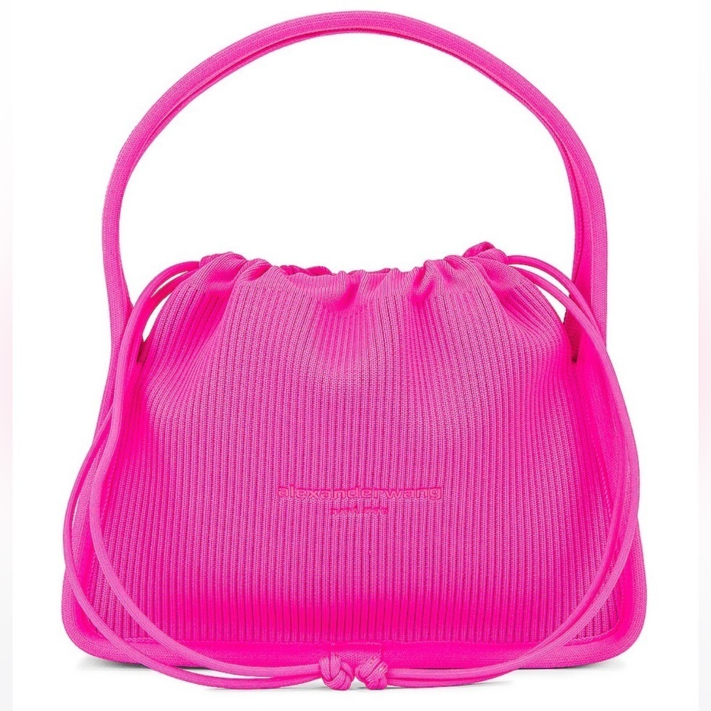 NEW! Alexander Wang Neon Bubblegum Pink Ryan Small Ribbed Knit Bag Satchel FWRD - Picture 8 of 12